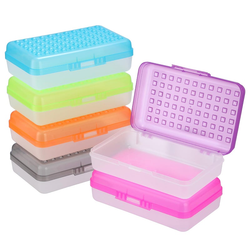 BTSKY 6 Pack Multipurpose Utility Box- Large Capacity Pencil Box with Lid Snap Closure Pencil Holder for Organize and Carry Pencils Watercolor Pens Stationery Office Supplies Organizer Colorful - Image 1